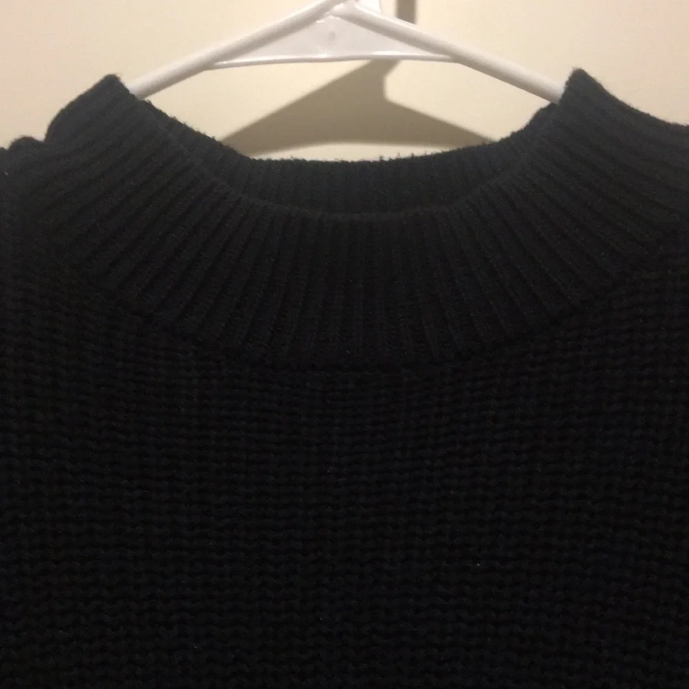 Aqua Pullover Knit Sweater high neck braid detail arms/pleat shoulders size M